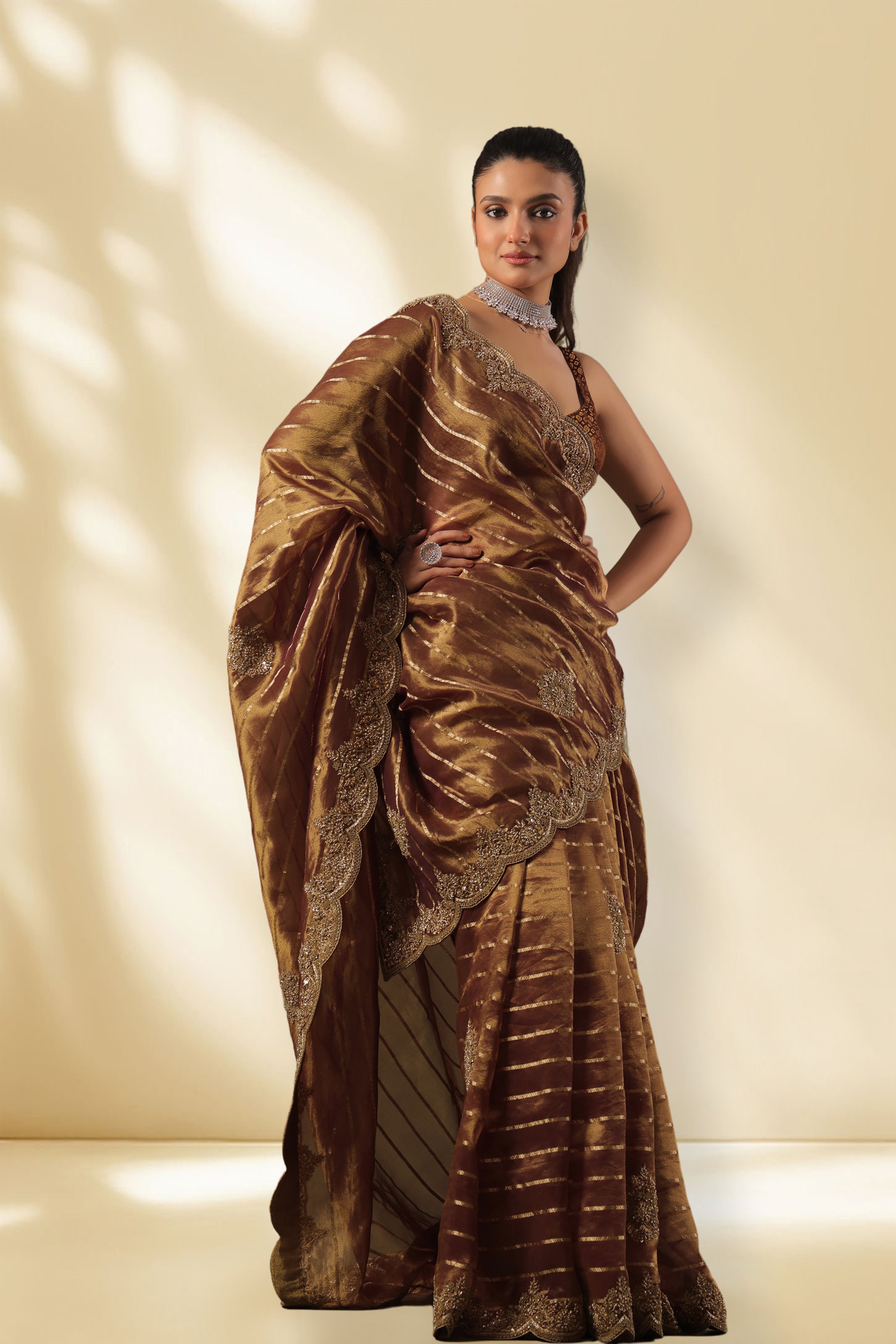 Exclusive Checks Tissue Zardosi Work